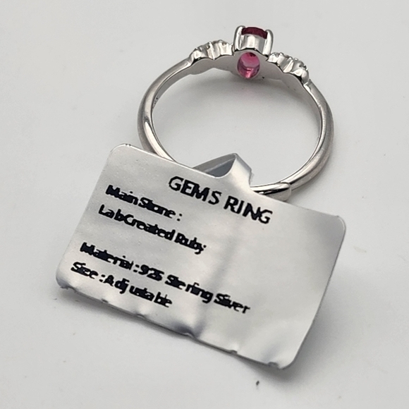 Classic Style Lab Created Ruby Silver Ring | Burton NWT Sterling Silver & Lab Created Ruby Adjustable Ring